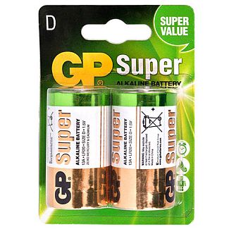 Батарейка циліндрична лужна D 1,5 в 2 шт. в блістері SUPER ALKALINE GP