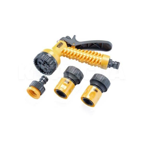 Набір для шлангу (пістолет-розпилювач 7 режимів, конектор 3/4", аквастоп 3/4", адаптер 1/2"+3/4") СИЛА (551288)