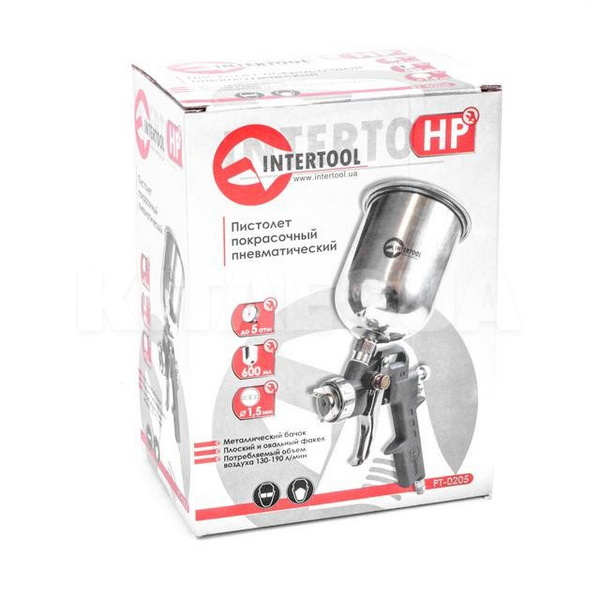 Краскопульт пневматический HP 1.5мм 5 бар бачок 600мл Intertool (PT-0205-INTERTOOL) - 3