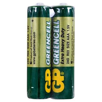 Батарейка циліндрична марганцево-цинкова AAA 1,5 в 2 шт. в плівці GREENCELL GP