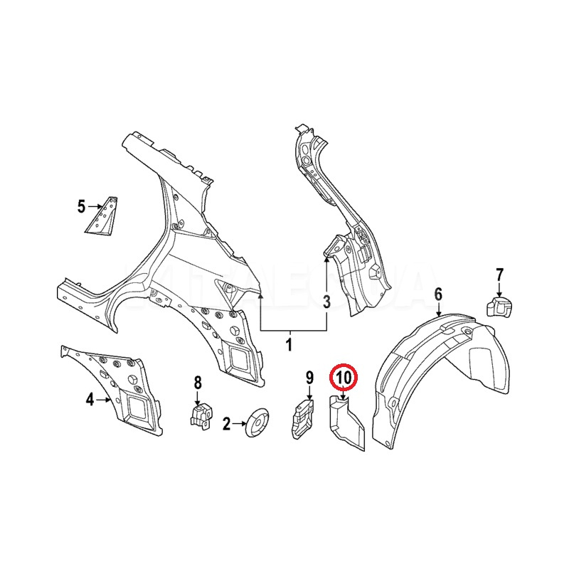 Брызговик задней арки правый ОРИГИНАЛ на NISSAN Ariya (76856-5MP0A)