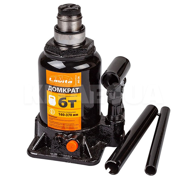 Домкрат гидравлический бутылочный до 6т (160мм-370мм) двухштоковый LAVITA (102683)