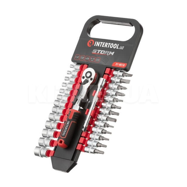 Набор головок 6-гранных 1/4" с удлинителем и трещеткой STORM Intertool (ET-8018-Intertool)