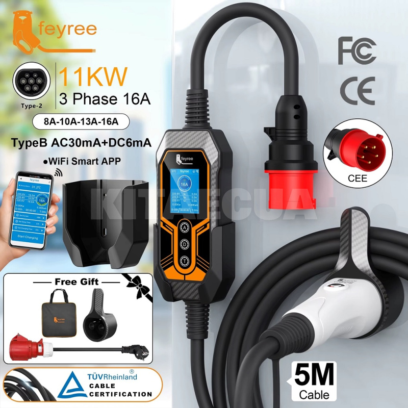Зарядка для электромобиля Type 2 11 KW 16A 3-фазы Lion EV Wi-Fi FEYREE (FY11-16-3PH-TP2-K9) - 2