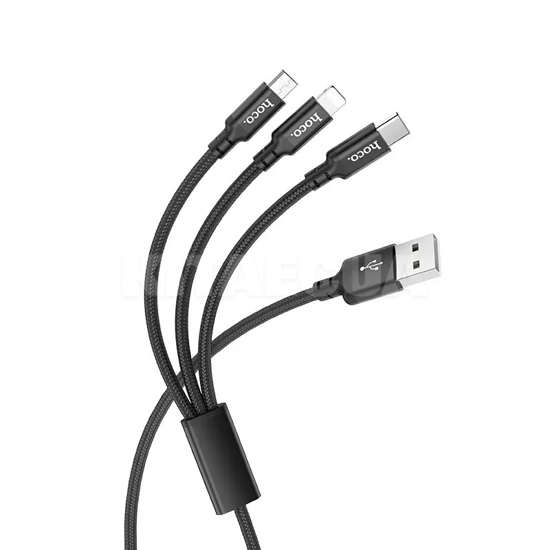 Кабель USB Type-C/Lightning/microUSB 2A X14 1м чорний HOCO (6931474719157) - 2
