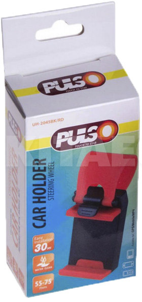 Автомобільний тримач на ремені з затискачем 55-75 мм червоний PULSO (UNI UH-2045BK/RD) - 3