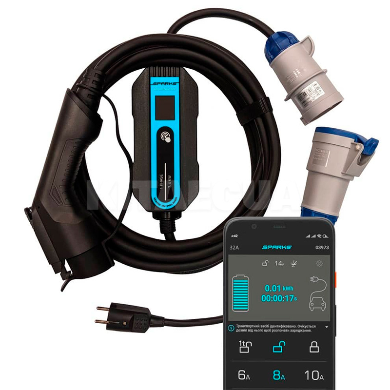 Зарядка для электромобиля 7.4 кВт 32А 1-фаза Type 1 (американское авто) Mobile Smart SPARKS (MS32T1)