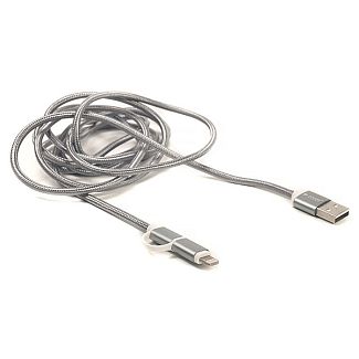 Кабель USB microUSB/Lightning 2A 2в1 2м сірий PowerPlant