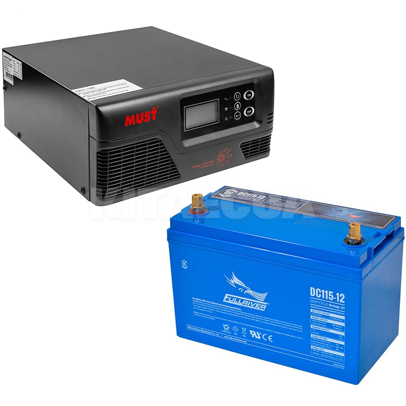 Инвертор 12-220В 500Вт Must + аккумулятор DC115-12 115Ah 12V PowerPlant (EP20-0312K2)