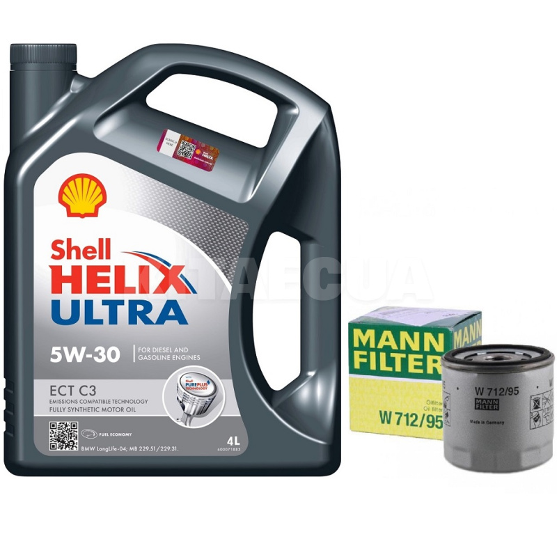 Масло синтетическое 4л 5W-30 Helix Ultra + фильтр Mann-Filter на Volkswagen Golf VII 1.4 TSI SHELL (204293-W712-95)