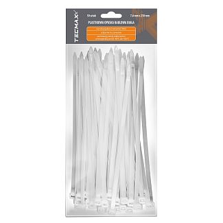 Стяжки белые пластиковые 7.6 х 250 мм 50 шт. TECMAXX