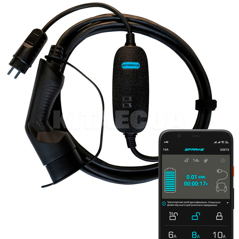 Зарядка для електромобіля GB/T AC 3,7 кВт 16А 1-фаза Portable Smart SPARKS (PS16TG)