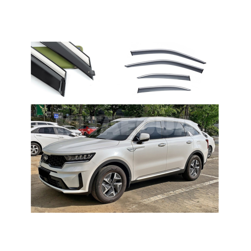 Дефлектори вікон (Вітровики) з нержавіючої сталі 3D на Kia Sorento (2020-н.в) 4 шт. FLY (BKASL2023-W/S)