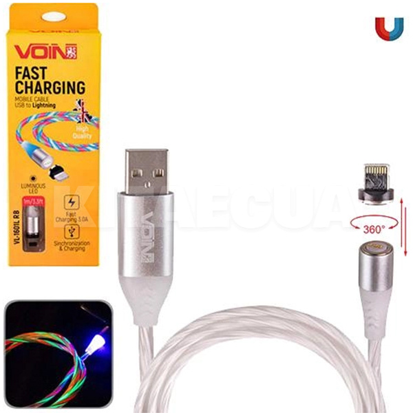 Кабель USB - Lightning 3А VL-1601L 1м Multicolor VOIN (VL-1601L RB)