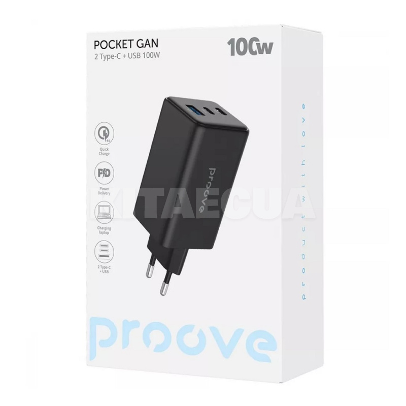 Зарядное устройство 100W 2Type-C+USB Pocket GaN Max белое PROOVE (600690003) - 2