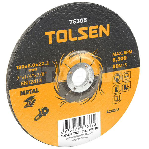 Диск шлифовальный 180/22.2/6 мм абразивный TOLSEN (76305-TOLSEN)