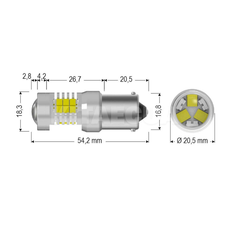 Светодиодная лампа E8 12V P21W 2200K (компл.) AMS (41241) - 3