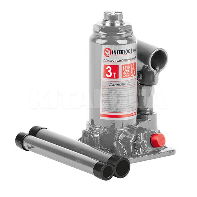 Домкрат гидравлический бутылочный до 3т -194-372 мм Intertool (GT0022)
