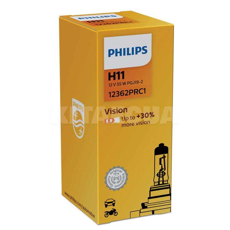 Галогеновая лампа H11 12V 55W Vision +30% PHILIPS (PS 12362PR C1)