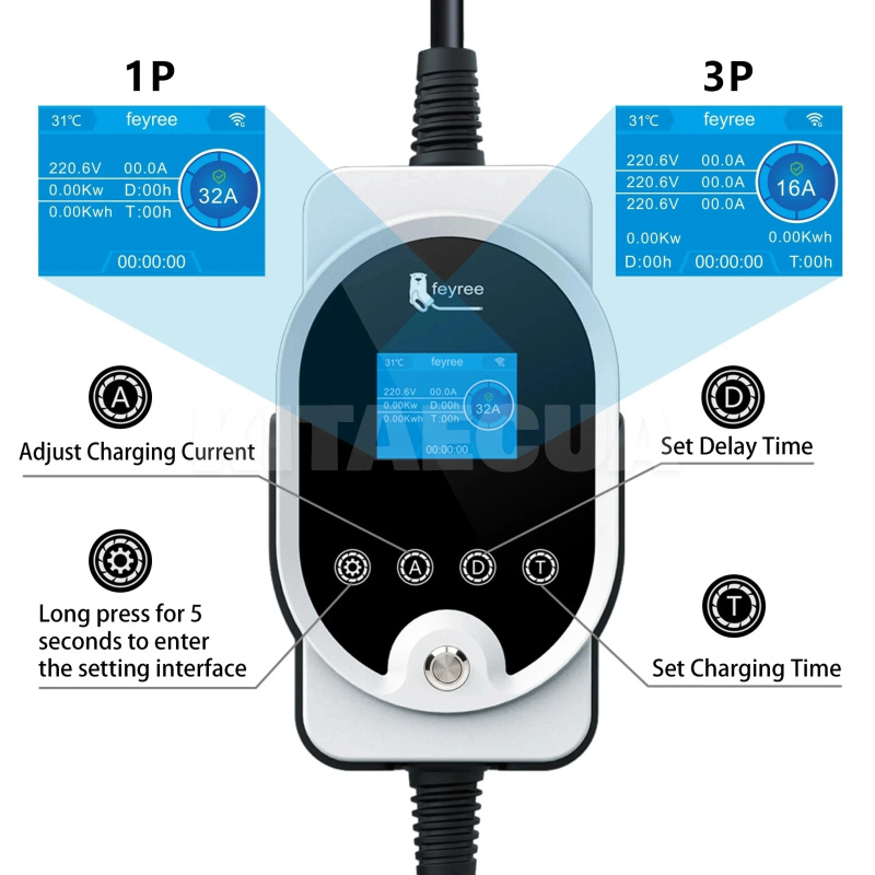 Зарядка для электромобиля 22 кВт 32A 3-фазы Type 2 (европейское авто) Wi-Fi Master FEYREE (FY22-32-3PH-TP2-M8) - 5