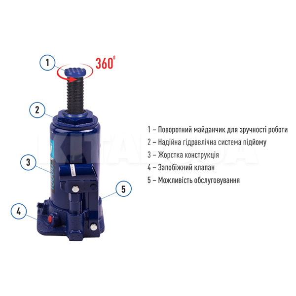 Домкрат гидравлический бутылочный до 10т (195мм-375мм) телескопический IronHAND (IH-195357D) - 3