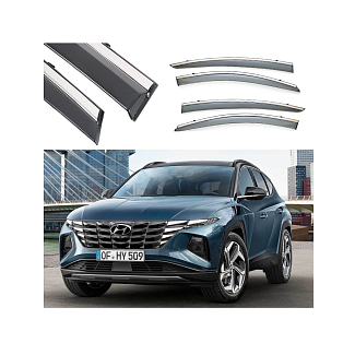 Дефлектори вікон (Вітровики) з нержавіючої сталі 3D на Hyundai Tucson NX4 Long (2021-н.в) 4 шт. FLY