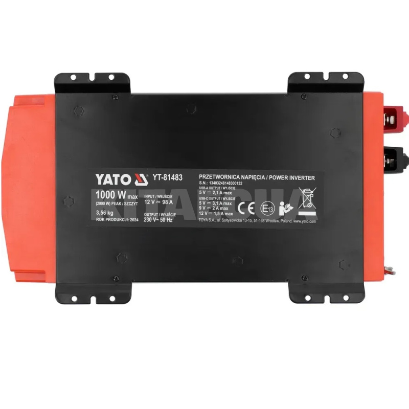 Інвертор 12-230В 1000Вт YATO (YT-81483) - 5