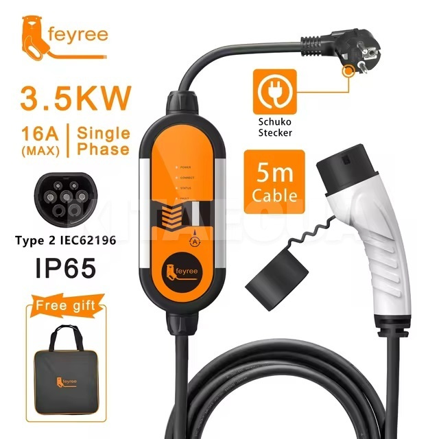 Зарядка для электромобиля Type 2 3.5 кВт 16А 1-фаза Leaping Fox (кабель 5м. + сумка) FEYREE (FY3.5-16-1PH-TP2-L7-C5) - 2