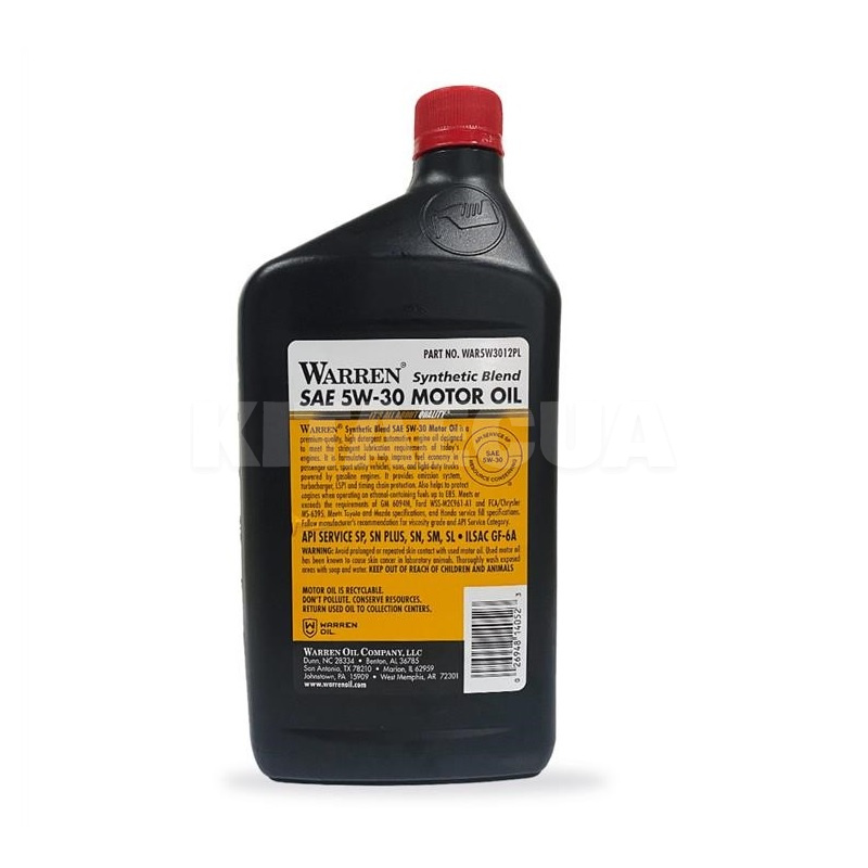 Масло моторне синтетичне 0.946л 5W30 Warren (WAR5W3012PL) - 2