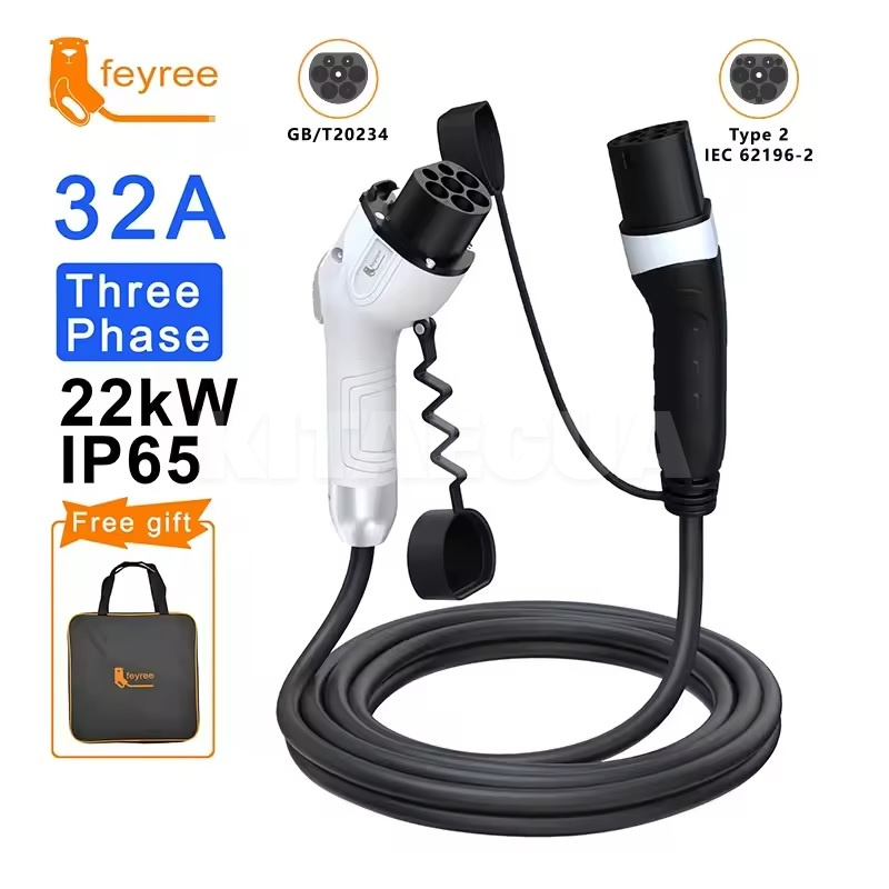 Зарядный кабель для электромобиля 22 кВт 5м Type 2 (станция) - GB/T AC (китайское авто) FEYREE (CL22-T2GBT) - 2