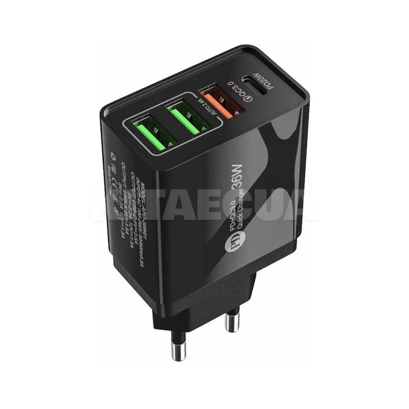 Зарядное устройство 3 USB 3A Quick Charge 3.0 + 1 Type-C PD 20W черное QC-470 (APD-36W01) XoKo (QC-470-BK) - 3