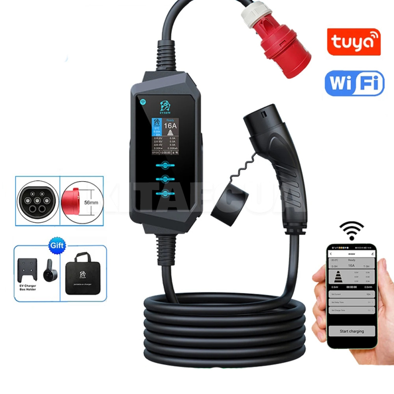 Зарядка для электромобиля 11 кВт 16A 3-фазы Type 2 (европейское авто) Wi-Fi EVSOW (EV11-16-3PH-TP2-WF)
