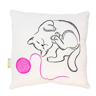 Подушка в машину декоративна "Котик з клубком" біло-рожева Tigres