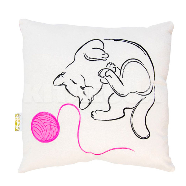 Подушка в машину декоративная "Котик з клубком" бело-розовая Tigres (ПД-0199)