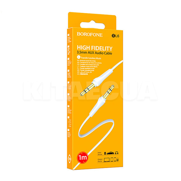 Кабель mini Jack 3.5 мм - mini Jack 3.5 mm 1м білий BOROFONE (BL6-1W) - 2