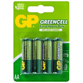 Батарейка цилиндрическая марганцево-цинковая AA 1,5 В 4 шт. в блистере GREENCELL GP