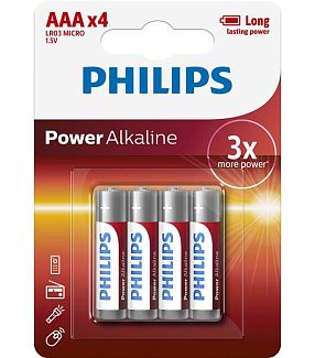 Батарейка цилиндрическая щелочная 1,5 В AAA (4 шт.) Power Alkaline PHILIPS