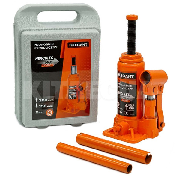 Домкрат гидравлический бутылочный до 2т (158мм-308мм) пластиковый кейс EL 330 002/1 ELEGANT (107551)