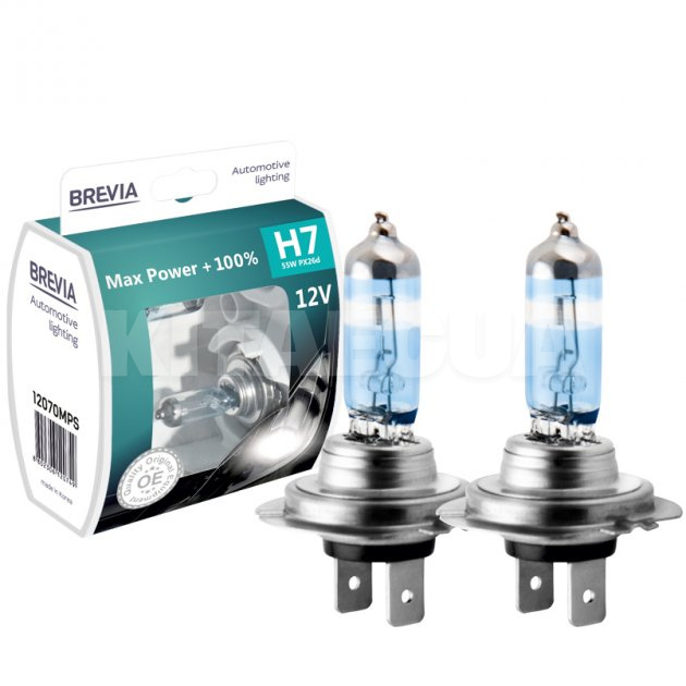 Галогенні лампи H7 55W 12V Max Power +100% комплект BREVIA (12070MPS)