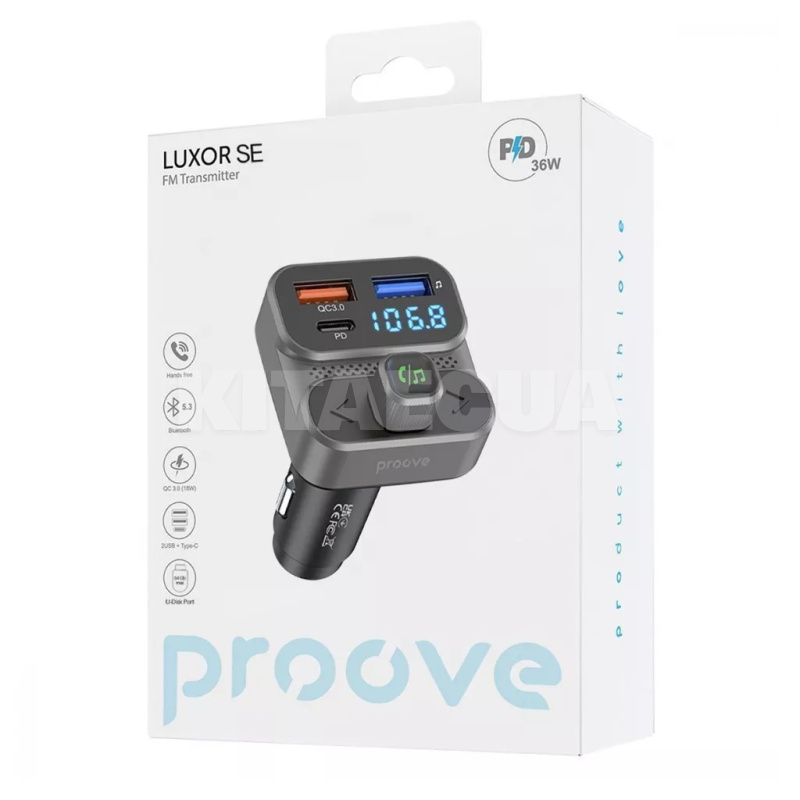 Автомобильное зарядное устройство 36W 2USB+Type-C FM Launcher Luxor SE PROOVE (593020010) - 5
