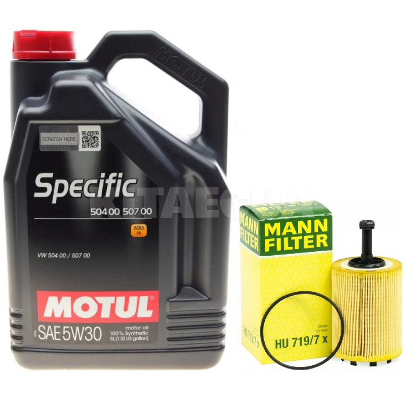 Олія синтетична 5л 5W-30 SPECIFIC + фільтр Mann-Filter на Skoda Octavia 1.6 TDI MOTUL (106375-HU719-7x)