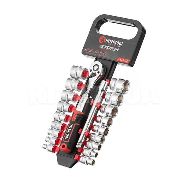 Набір головок 6-гранних 3/8" з подовжувачем і тріскачкою Intertool (ET-8015-Intertool)