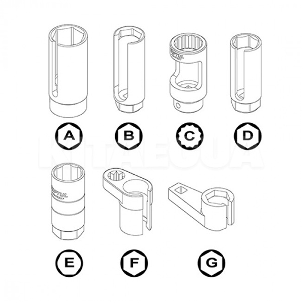 Набор головок для снятия и установки лямбда-зонда 7 предметов TOPTUL (JGAI0701) - 2