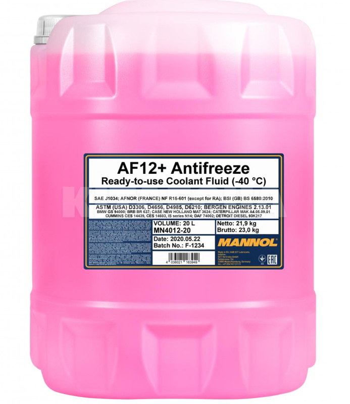 Антифриз красный 20л AF12+ Longlife -40°C Mannol (MN4012-20)