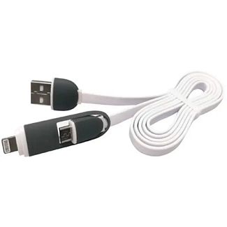 Кабель 2в1 USB - Lightning/microUSB 1м чорний білий inDrive