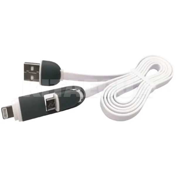 Кабель 2в1 USB - Lightning/microUSB 1м черный/белый inDrive (30175)