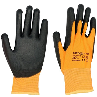Перчатки рабочие полиуретановые желто-черные 9" YATO