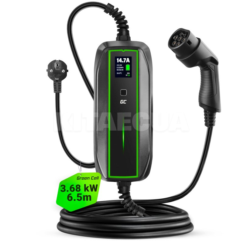 Зарядка для електромобіля Type 2 3.7 кВт 16A 1-фаза Power Cable Green Cell (EV16)