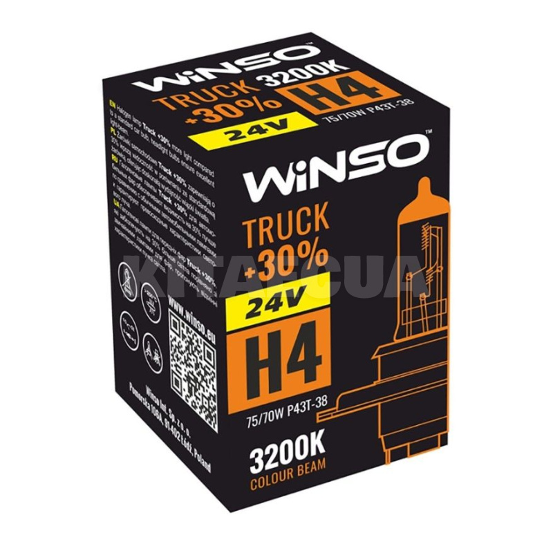 Галогенная лампа H4 75/70W 24V Truck Off Road +30% Winso (724400)