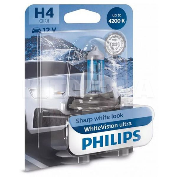 Галогенная лампа H4 60/55W 12V White Vision Ultra +60% PHILIPS (12342WVUB1)